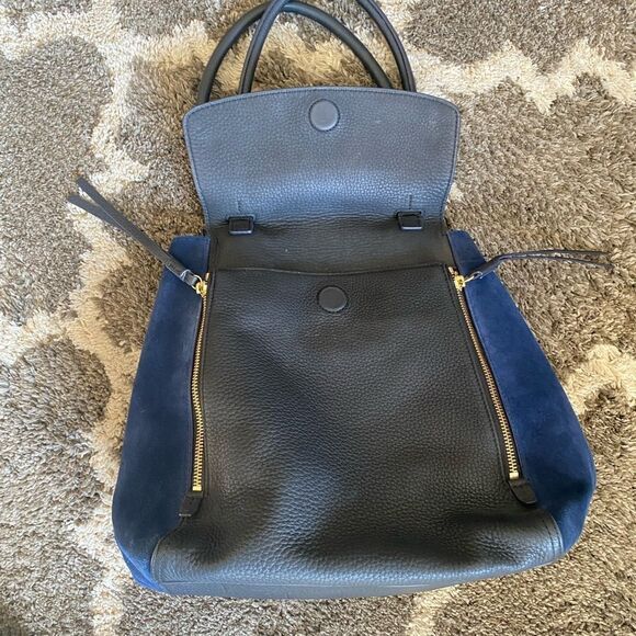 Tory Burch Black Leather Large Half Moon Satchel Purse - Picture 5 of 12